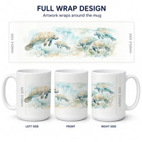 Gentle Manatees Ceramic Coffee Mug 15 oz Decorative Large C Handle Mug Cup for Tea, Cocoa Hot Chocolate