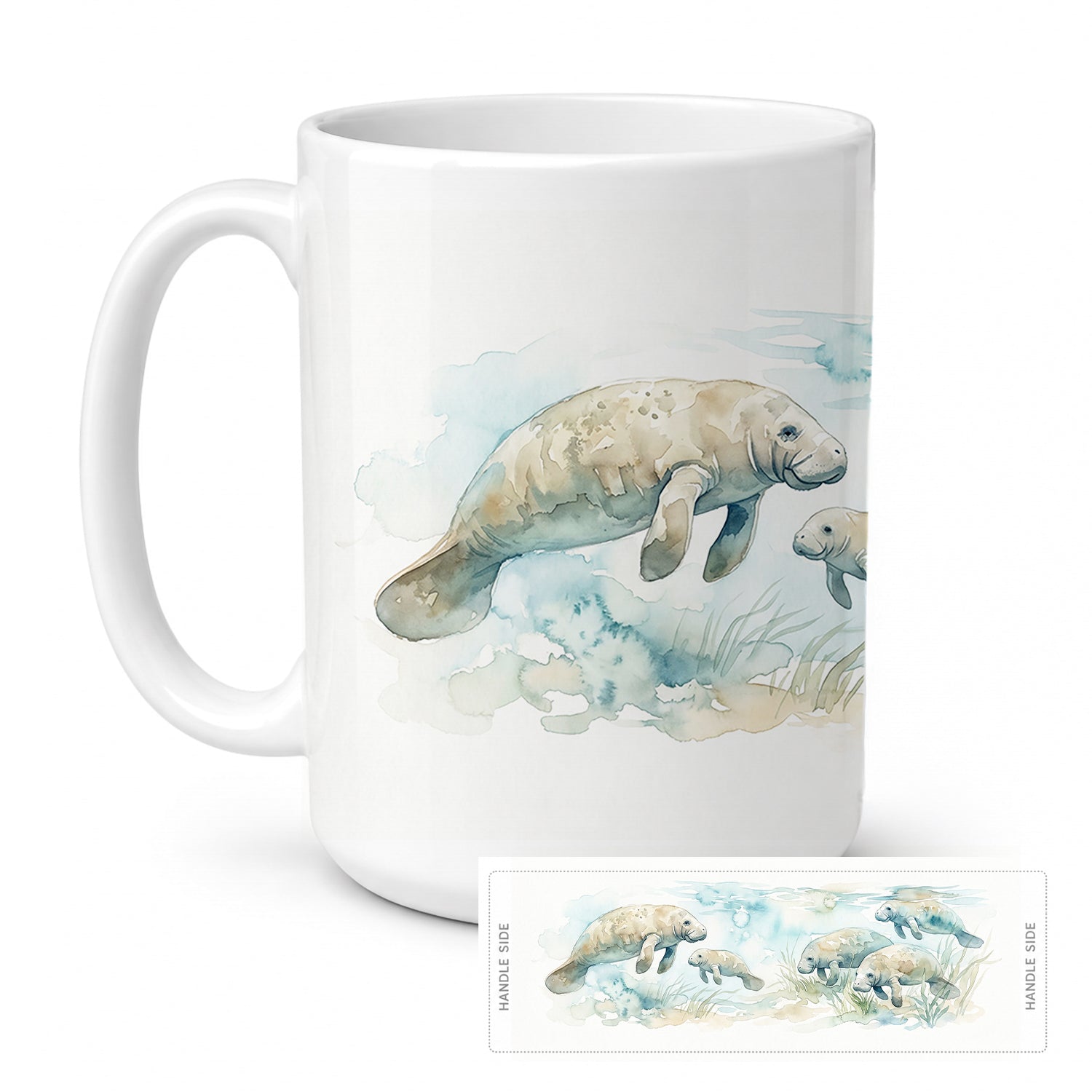 Gentle Manatees Ceramic Coffee Mug 15 oz Decorative Large C Handle Mug Cup for Tea, Cocoa Hot Chocolate