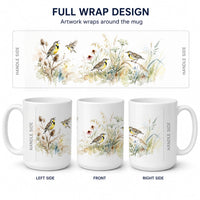 Meadowlark Songbirds Ceramic Coffee Mug 15 oz Decorative Large C Handle Mug Cup for Tea, Cocoa Hot Chocolate