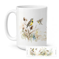 Meadowlark Songbirds Ceramic Coffee Mug 15 oz Decorative Large C Handle Mug Cup for Tea, Cocoa Hot Chocolate