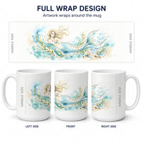 Golden Mermaid Ceramic Coffee Mug 15 oz Decorative Large C Handle Mug Cup for Tea, Cocoa Hot Chocolate