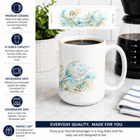 Golden Mermaid Ceramic Coffee Mug 15 oz Decorative Large C Handle Mug Cup for Tea, Cocoa Hot Chocolate