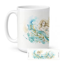 Golden Mermaid Ceramic Coffee Mug 15 oz Decorative Large C Handle Mug Cup for Tea, Cocoa Hot Chocolate