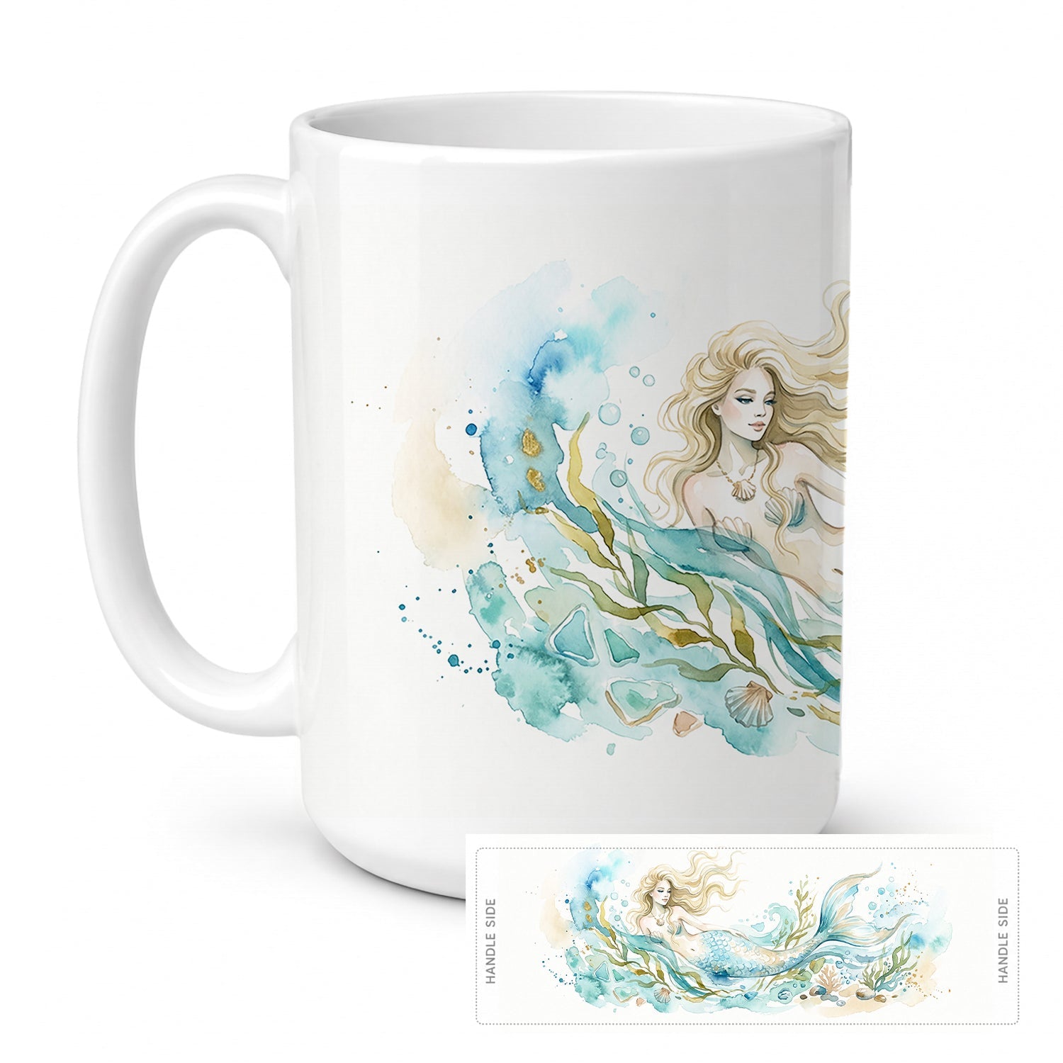 Golden Mermaid Ceramic Coffee Mug 15 oz Decorative Large C Handle Mug Cup for Tea, Cocoa Hot Chocolate