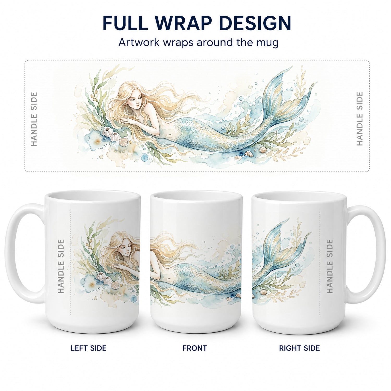 Mermaid of the Seafoam Ceramic Coffee Mug 15 oz Decorative Large C Handle Mug Cup for Tea, Cocoa Hot Chocolate