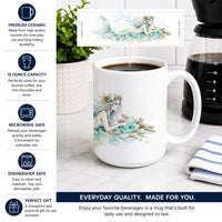 Silver Sea Mermaid Ceramic Coffee Mug 15 oz Decorative Large C Handle Mug Cup for Tea, Cocoa Hot Chocolate