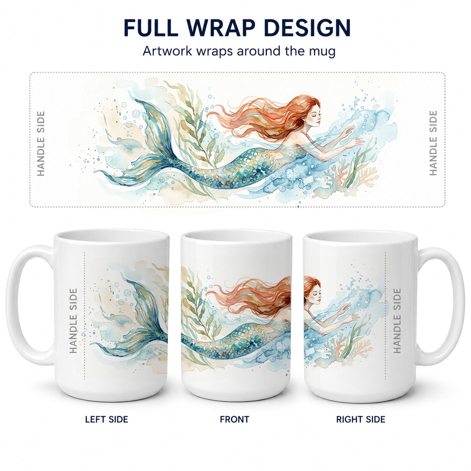 Crimson Mermaid Ceramic Coffee Mug 15 oz Decorative Large C Handle Mug Cup for Tea, Cocoa Hot Chocolate