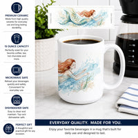 Crimson Mermaid Ceramic Coffee Mug 15 oz Decorative Large C Handle Mug Cup for Tea, Cocoa Hot Chocolate