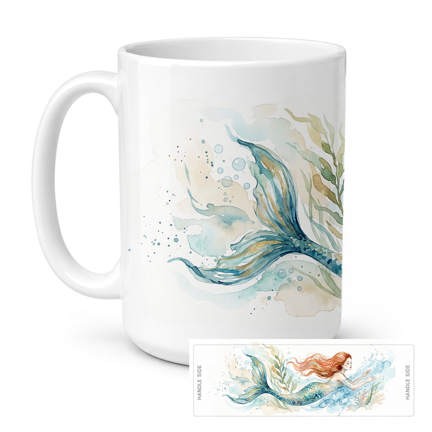 Crimson Mermaid Ceramic Coffee Mug 15 oz Decorative Large C Handle Mug Cup for Tea, Cocoa Hot Chocolate