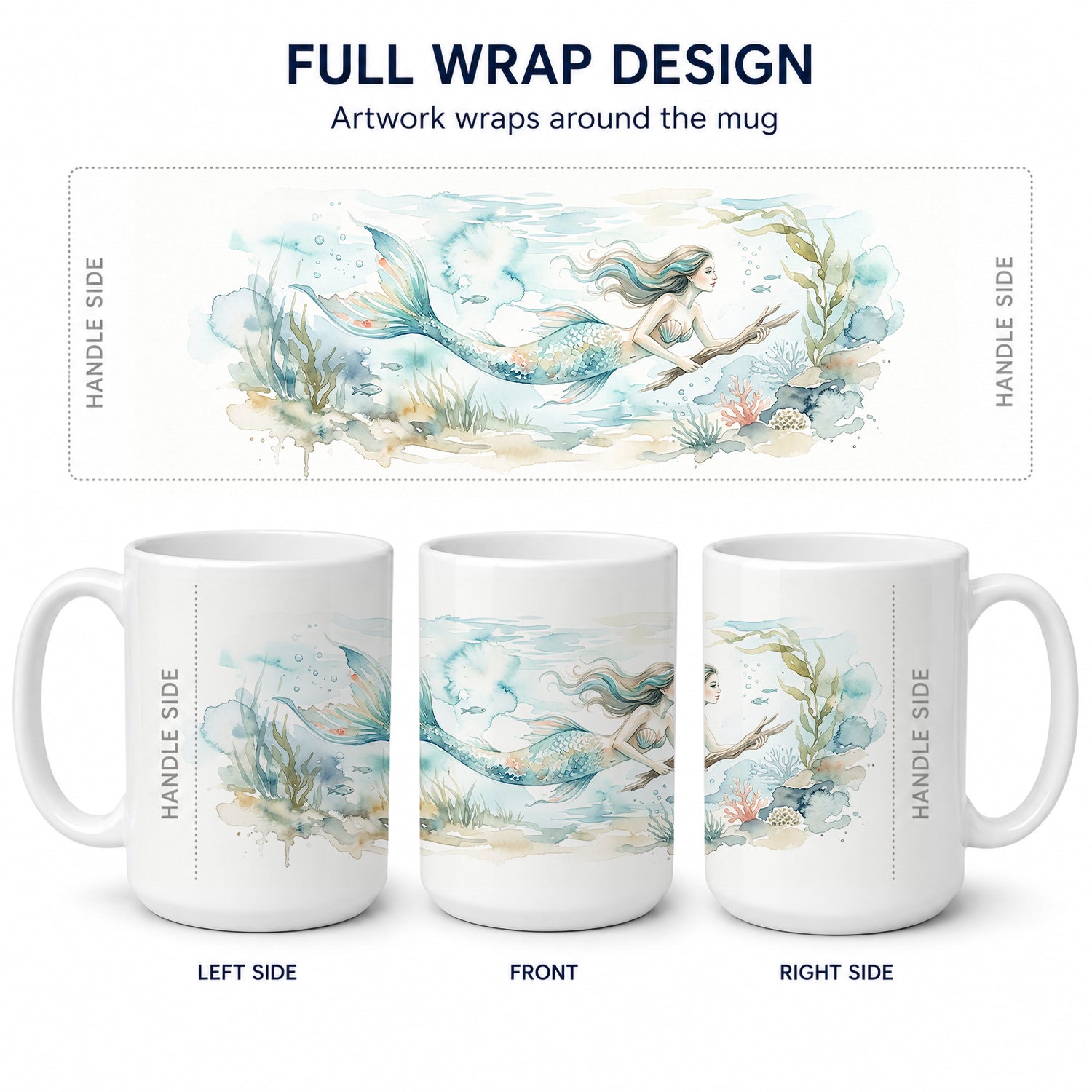 Ocean Mermaid Ceramic Coffee Mug 15 oz Decorative Large C Handle Mug Cup for Tea, Cocoa Hot Chocolate