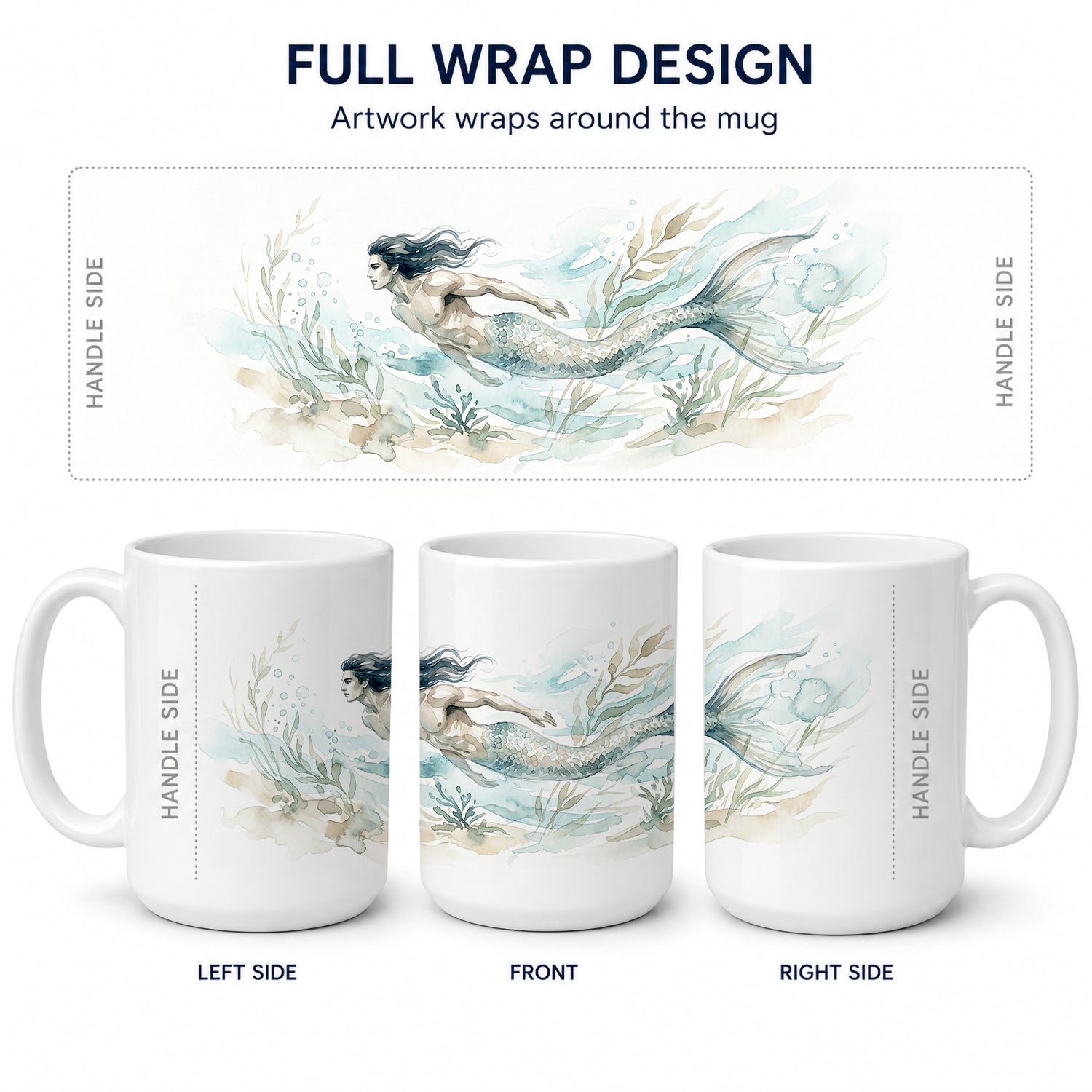 Midnight Merman Ceramic Coffee Mug 15 oz Decorative Large C Handle Mug Cup for Tea, Cocoa Hot Chocolate