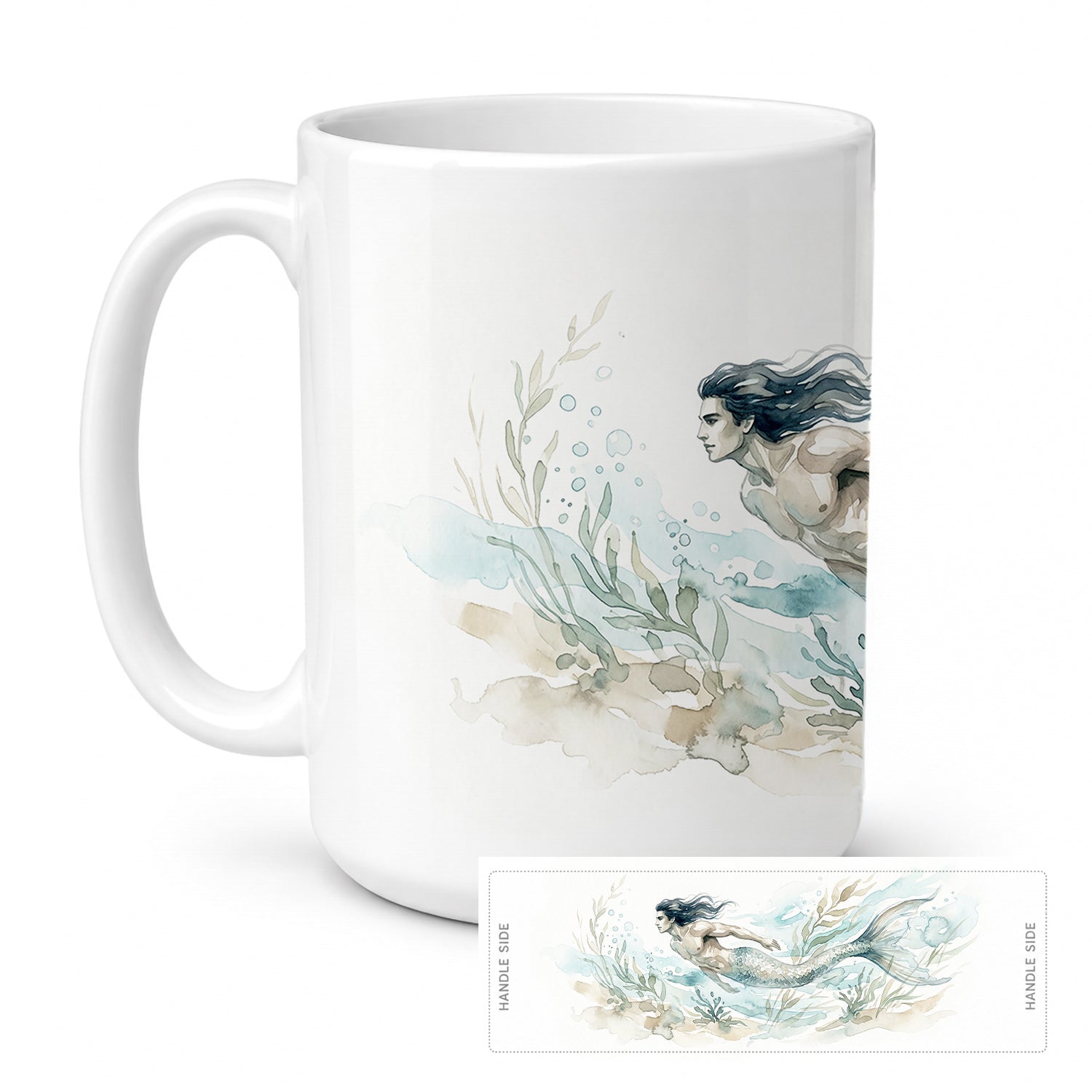 Midnight Merman Ceramic Coffee Mug 15 oz Decorative Large C Handle Mug Cup for Tea, Cocoa Hot Chocolate