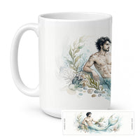Ocean Guardian Merman Ceramic Coffee Mug 15 oz Decorative Large C Handle Mug Cup for Tea, Cocoa Hot Chocolate