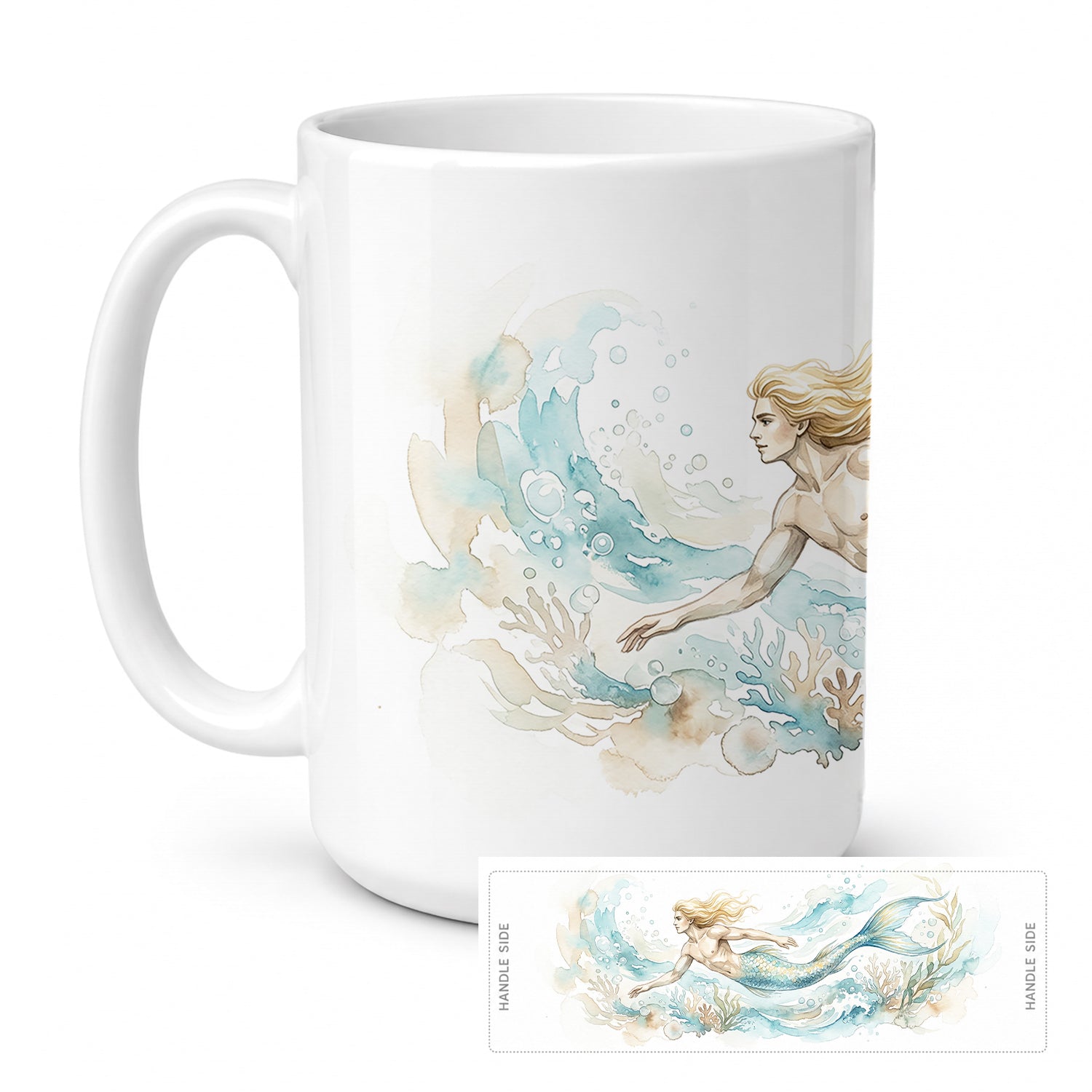 Golden Tide Merman Ceramic Coffee Mug 15 oz Decorative Large C Handle Mug Cup for Tea, Cocoa Hot Chocolate
