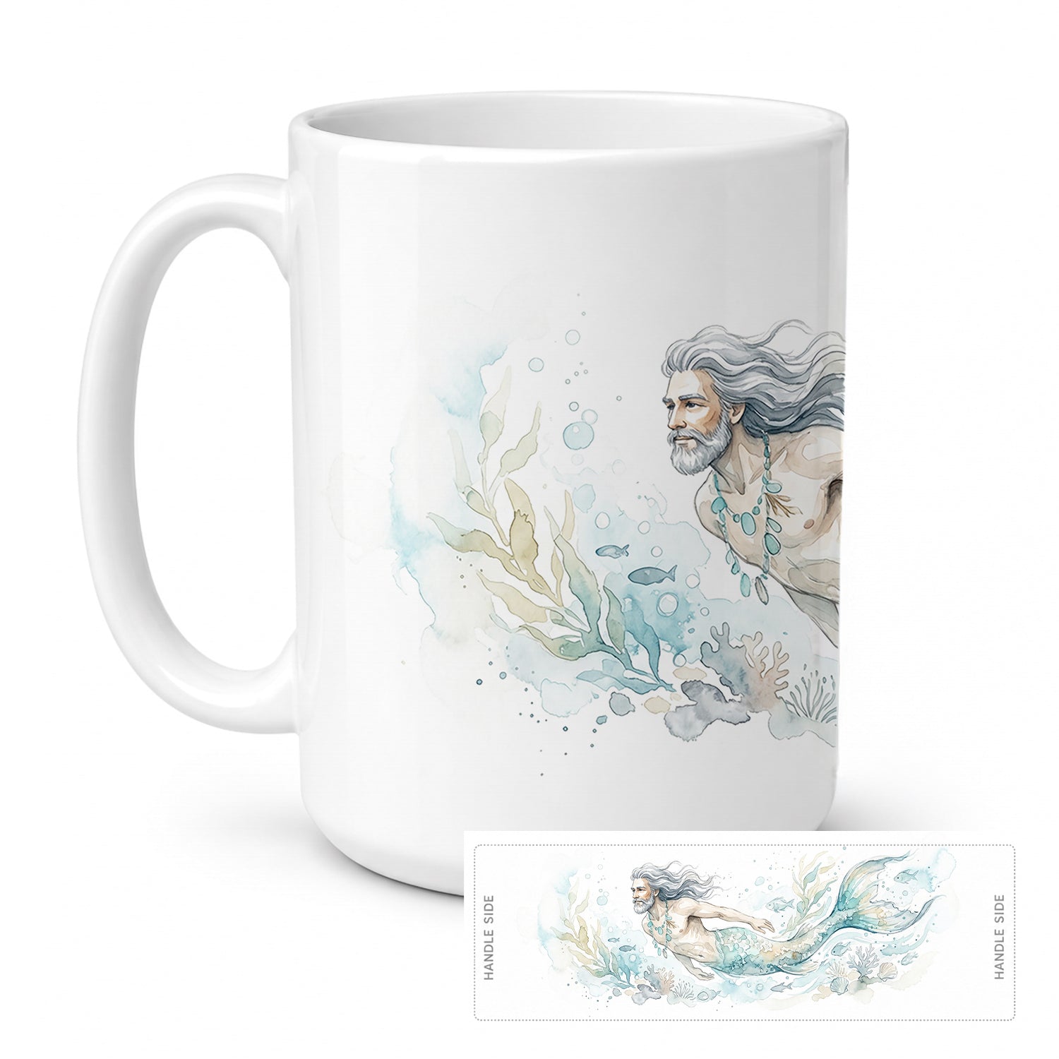 Silver Tide Merman Ceramic Coffee Mug 15 oz Decorative Large C Handle Mug Cup for Tea, Cocoa Hot Chocolate