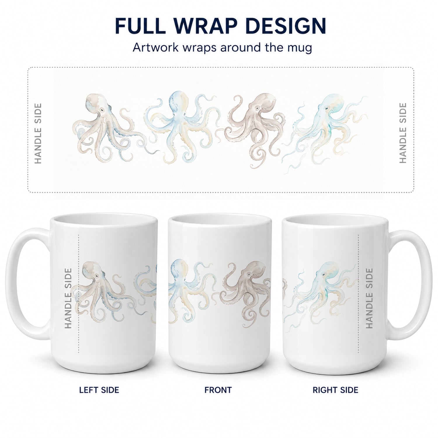 Dancing Octopus Ceramic Coffee Mug 15 oz Decorative Large C Handle Mug Cup for Tea, Cocoa Hot Chocolate