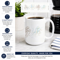 Dancing Octopus Ceramic Coffee Mug 15 oz Decorative Large C Handle Mug Cup for Tea, Cocoa Hot Chocolate