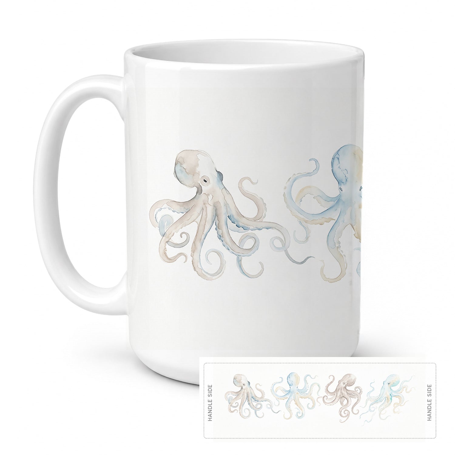 Dancing Octopus Ceramic Coffee Mug 15 oz Decorative Large C Handle Mug Cup for Tea, Cocoa Hot Chocolate
