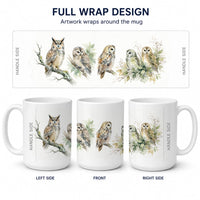 Woodland Owls Ceramic Coffee Mug 15 oz Decorative Large C Handle Mug Cup for Tea, Cocoa Hot Chocolate