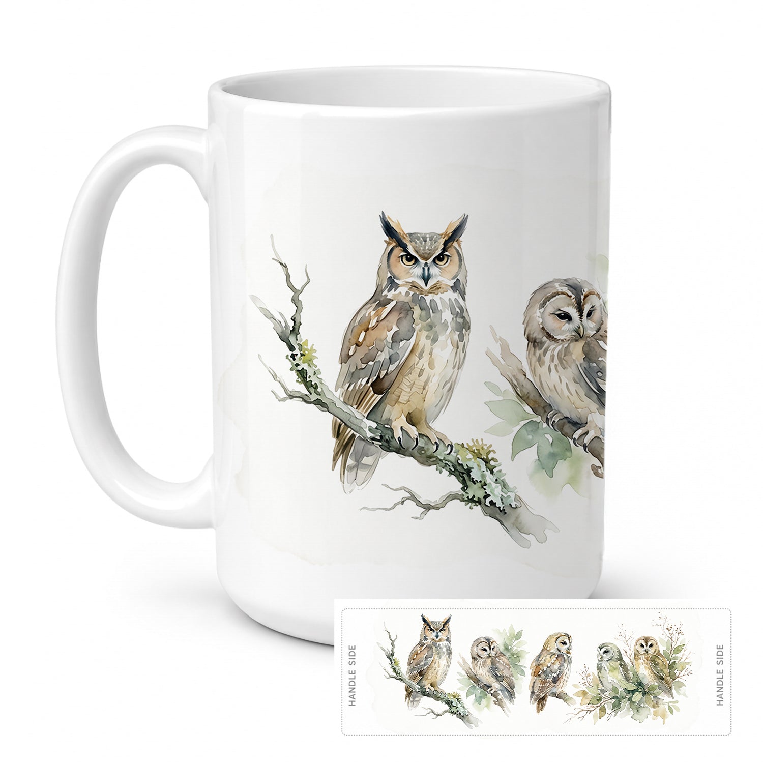 Woodland Owls Ceramic Coffee Mug 15 oz Decorative Large C Handle Mug Cup for Tea, Cocoa Hot Chocolate