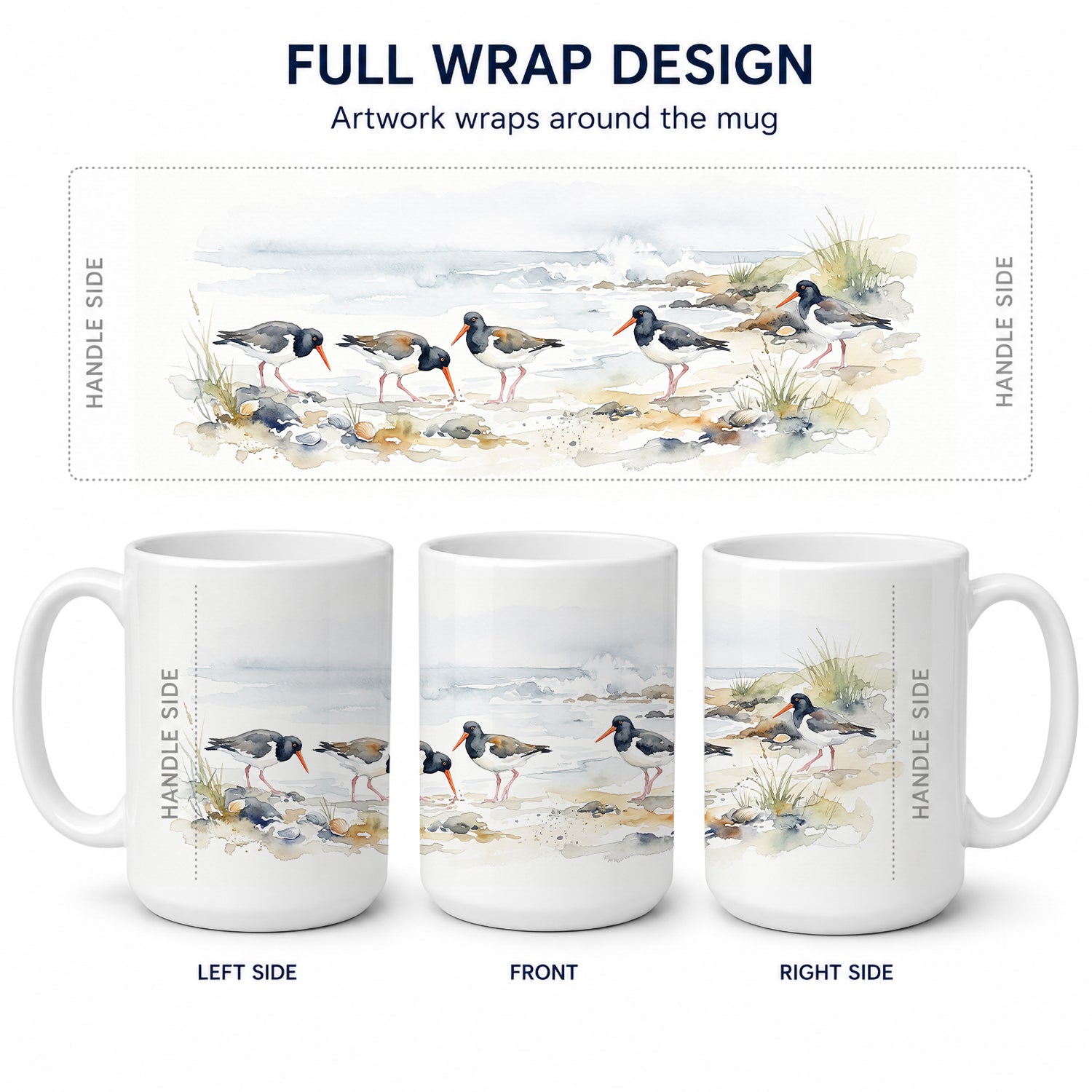 Coastal Oystercatchers Ceramic Coffee Mug 15 oz Decorative Large C Handle Mug Cup for Tea, Cocoa Hot Chocolate