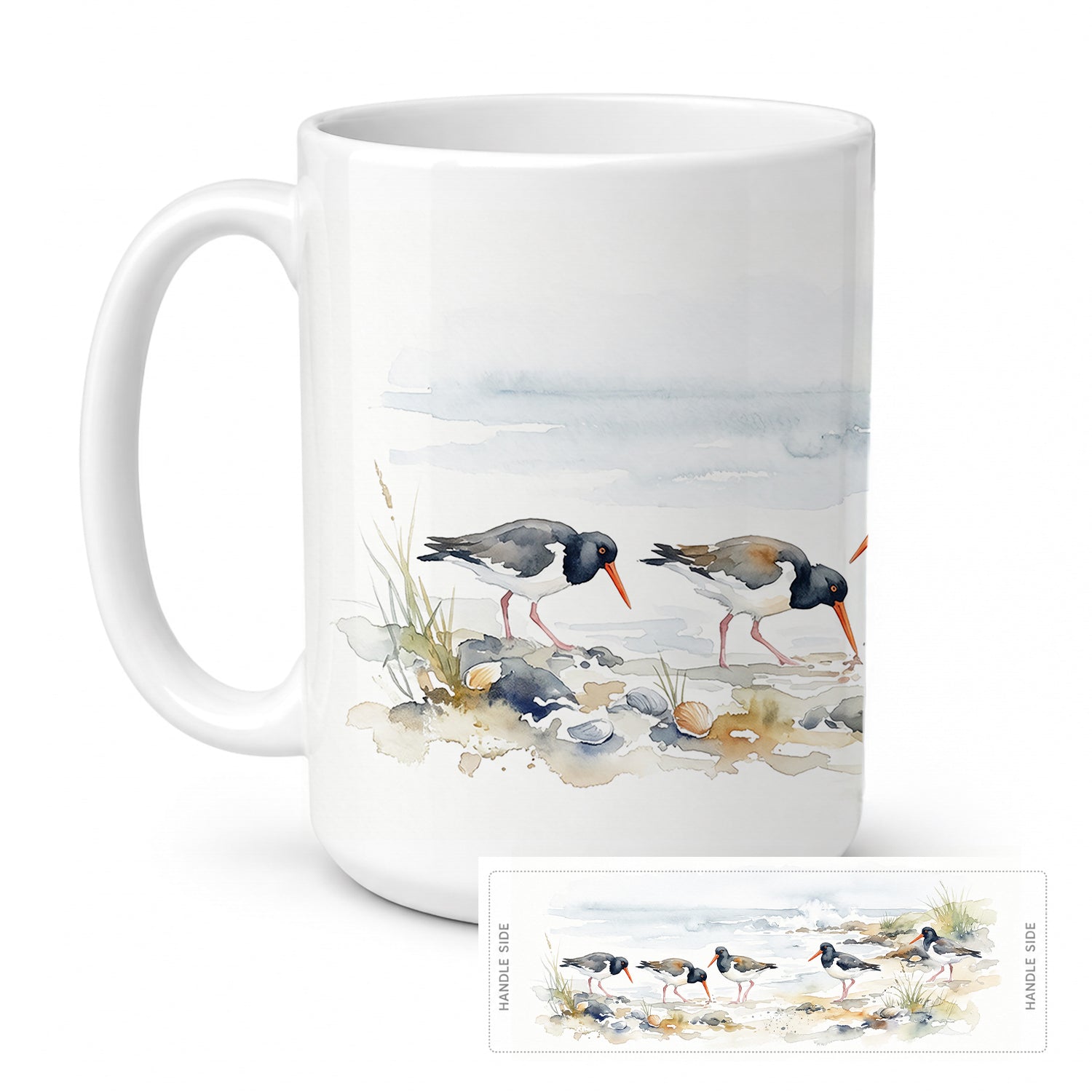 Coastal Oystercatchers Ceramic Coffee Mug 15 oz Decorative Large C Handle Mug Cup for Tea, Cocoa Hot Chocolate