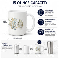 Coastal Oyster Shells Ceramic Coffee Mug 15 oz Decorative Large C Handle Mug Cup for Tea, Cocoa Hot Chocolate