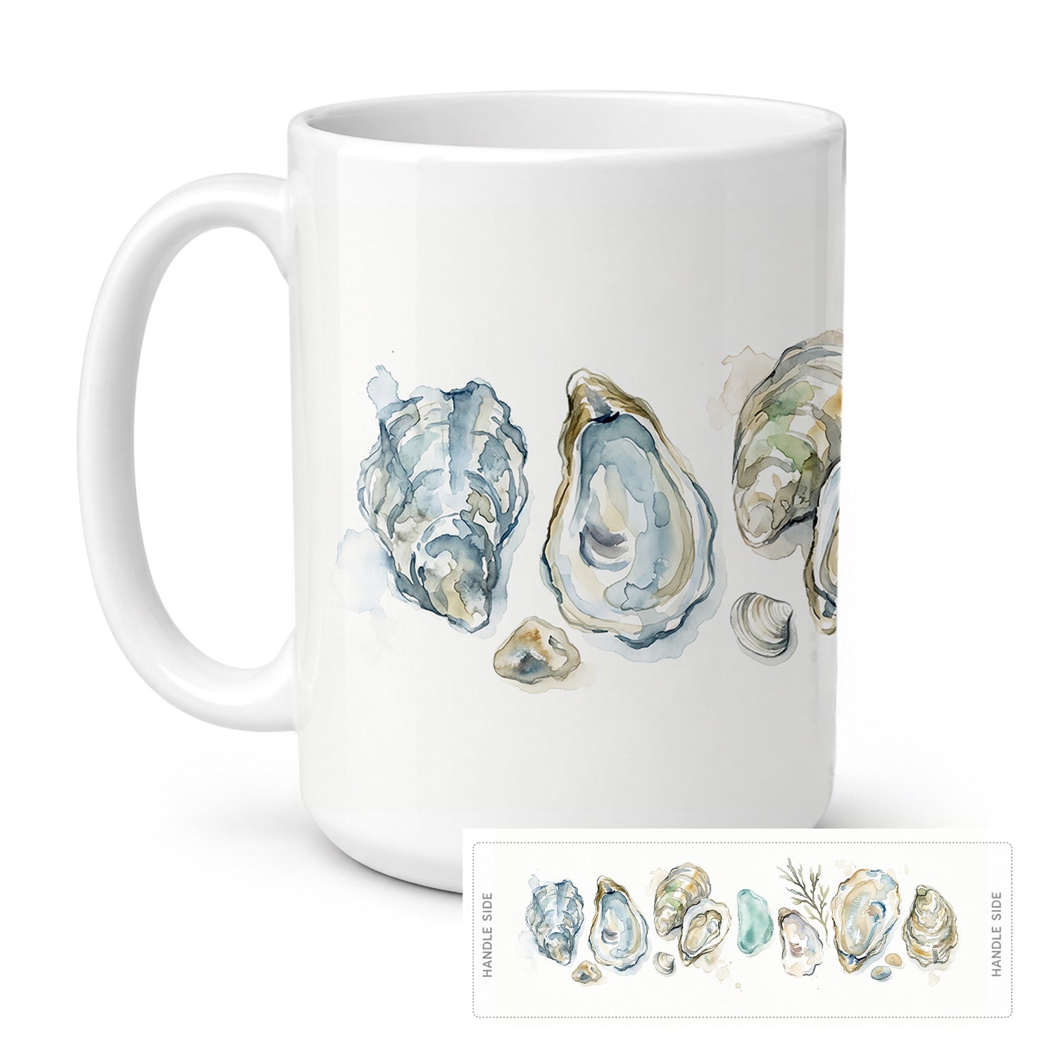 Coastal Oyster Shells Ceramic Coffee Mug 15 oz Decorative Large C Handle Mug Cup for Tea, Cocoa Hot Chocolate