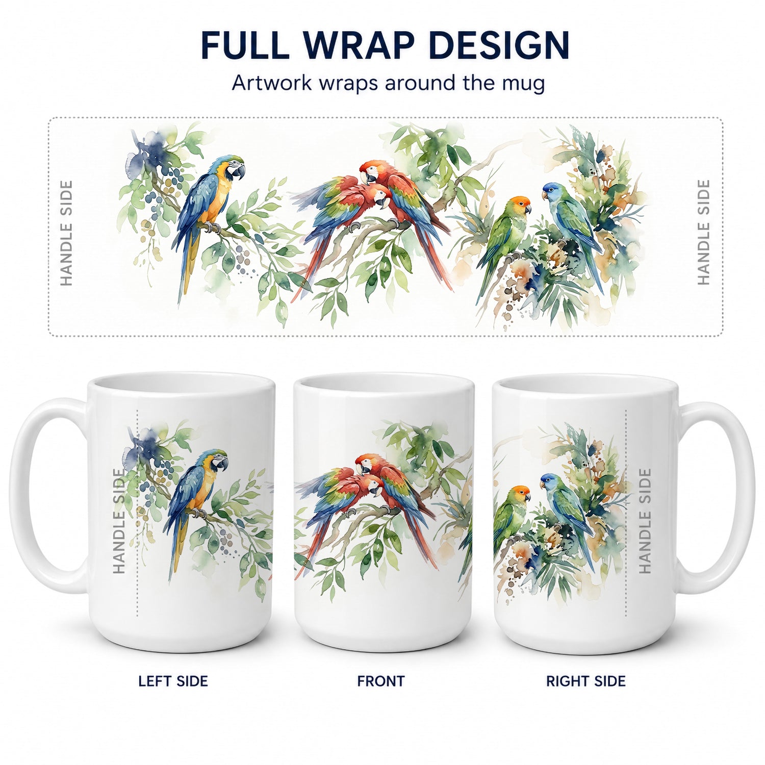 Tropical Parrots Ceramic Coffee Mug 15 oz Decorative Large C Handle Mug Cup for Tea, Cocoa Hot Chocolate