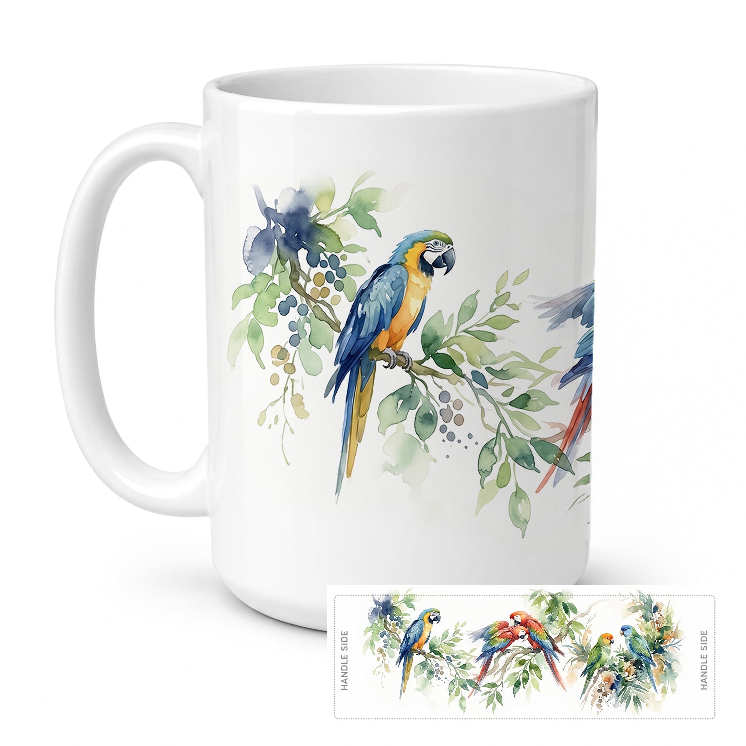 Tropical Parrots Ceramic Coffee Mug 15 oz Decorative Large C Handle Mug Cup for Tea, Cocoa Hot Chocolate