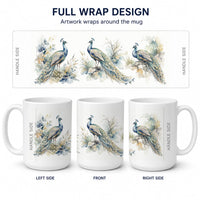Majestic Peacocks Ceramic Coffee Mug 15 oz Decorative Large C Handle Mug Cup for Tea, Cocoa Hot Chocolate