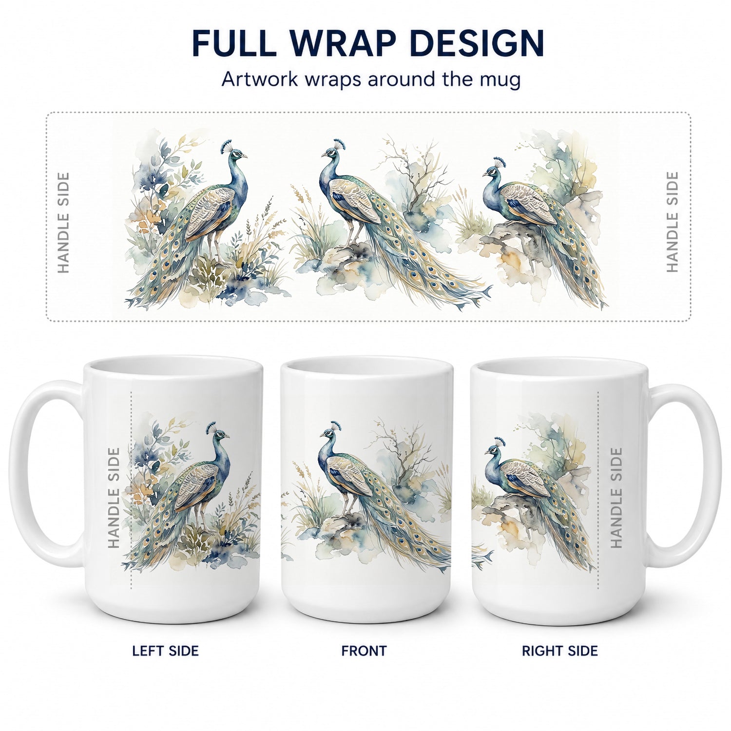 Majestic Peacocks Ceramic Coffee Mug 15 oz Decorative Large C Handle Mug Cup for Tea, Cocoa Hot Chocolate