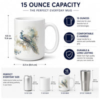 Majestic Peacocks Ceramic Coffee Mug 15 oz Decorative Large C Handle Mug Cup for Tea, Cocoa Hot Chocolate