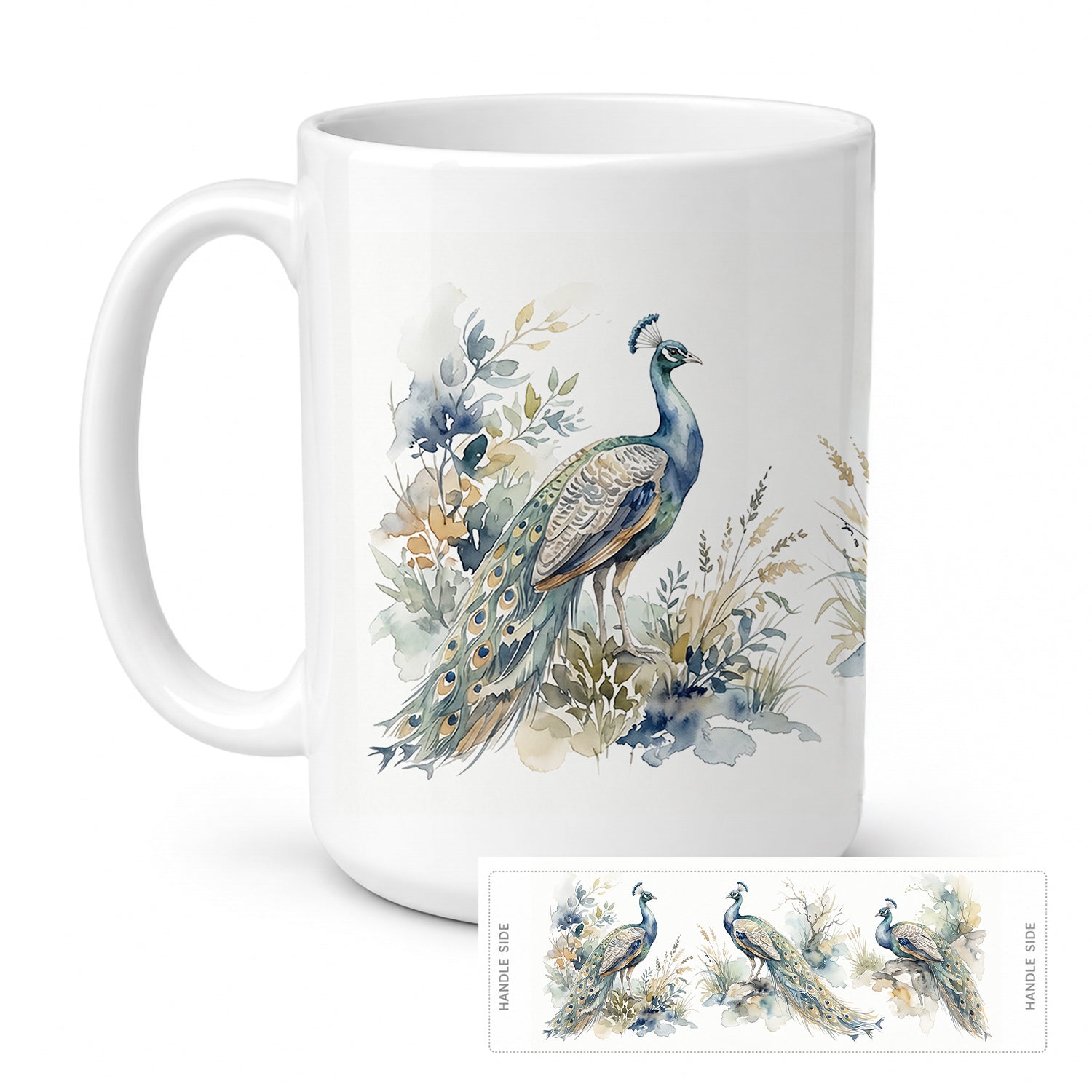 Majestic Peacocks Ceramic Coffee Mug 15 oz Decorative Large C Handle Mug Cup for Tea, Cocoa Hot Chocolate