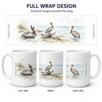 Pelicans by the Shore Ceramic Coffee Mug 15 oz Decorative Large C Handle Mug Cup for Tea, Cocoa Hot Chocolate