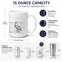 Pelicans by the Shore Ceramic Coffee Mug 15 oz Decorative Large C Handle Mug Cup for Tea, Cocoa Hot Chocolate