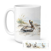 Pelicans by the Shore Ceramic Coffee Mug 15 oz Decorative Large C Handle Mug Cup for Tea, Cocoa Hot Chocolate