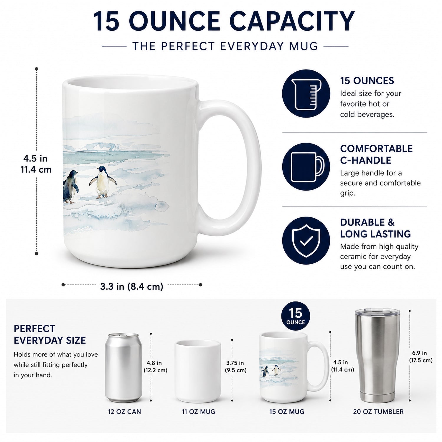 Antarctic Penguins Ceramic Coffee Mug 15 oz Decorative Large C Handle Mug Cup for Tea, Cocoa Hot Chocolate