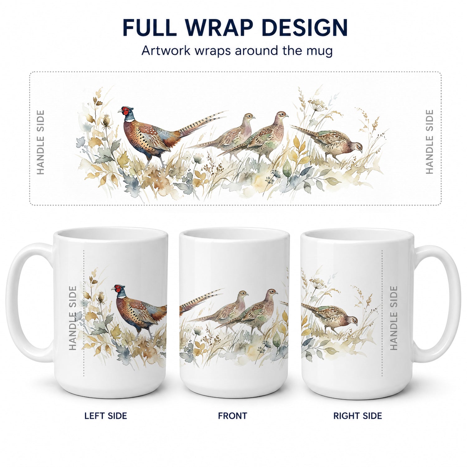 Woodland Pheasants Ceramic Coffee Mug 15 oz Decorative Large C Handle Mug Cup for Tea, Cocoa Hot Chocolate