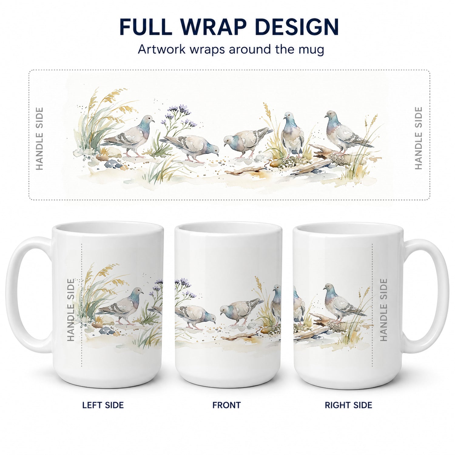 City Pigeons Ceramic Coffee Mug 15 oz Decorative Large C Handle Mug Cup for Tea, Cocoa Hot Chocolate