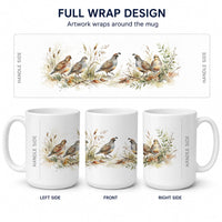 Meadow Quail Ceramic Coffee Mug 15 oz Decorative Large C Handle Mug Cup for Tea, Cocoa Hot Chocolate
