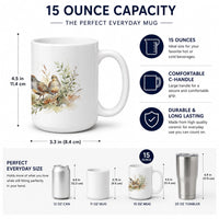 Meadow Quail Ceramic Coffee Mug 15 oz Decorative Large C Handle Mug Cup for Tea, Cocoa Hot Chocolate
