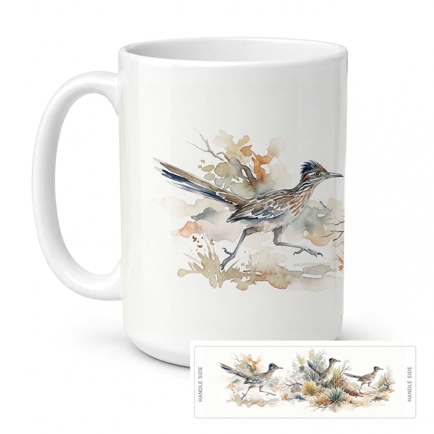 Desert Roadrunners Ceramic Coffee Mug 15 oz Decorative Large C Handle Mug Cup for Tea, Cocoa Hot Chocolate