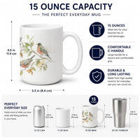 Garden Robins Ceramic Coffee Mug 15 oz Decorative Large C Handle Mug Cup for Tea, Cocoa Hot Chocolate