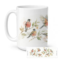 Garden Robins Ceramic Coffee Mug 15 oz Decorative Large C Handle Mug Cup for Tea, Cocoa Hot Chocolate