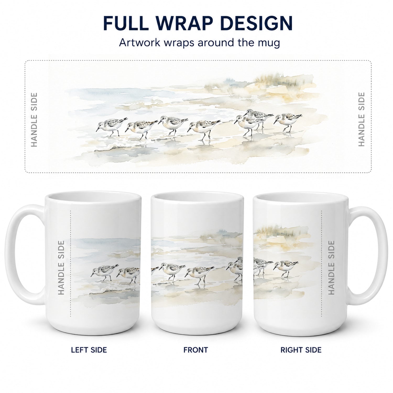 Shoreline Sanderlings Ceramic Coffee Mug 15 oz Decorative Large C Handle Mug Cup for Tea, Cocoa Hot Chocolate