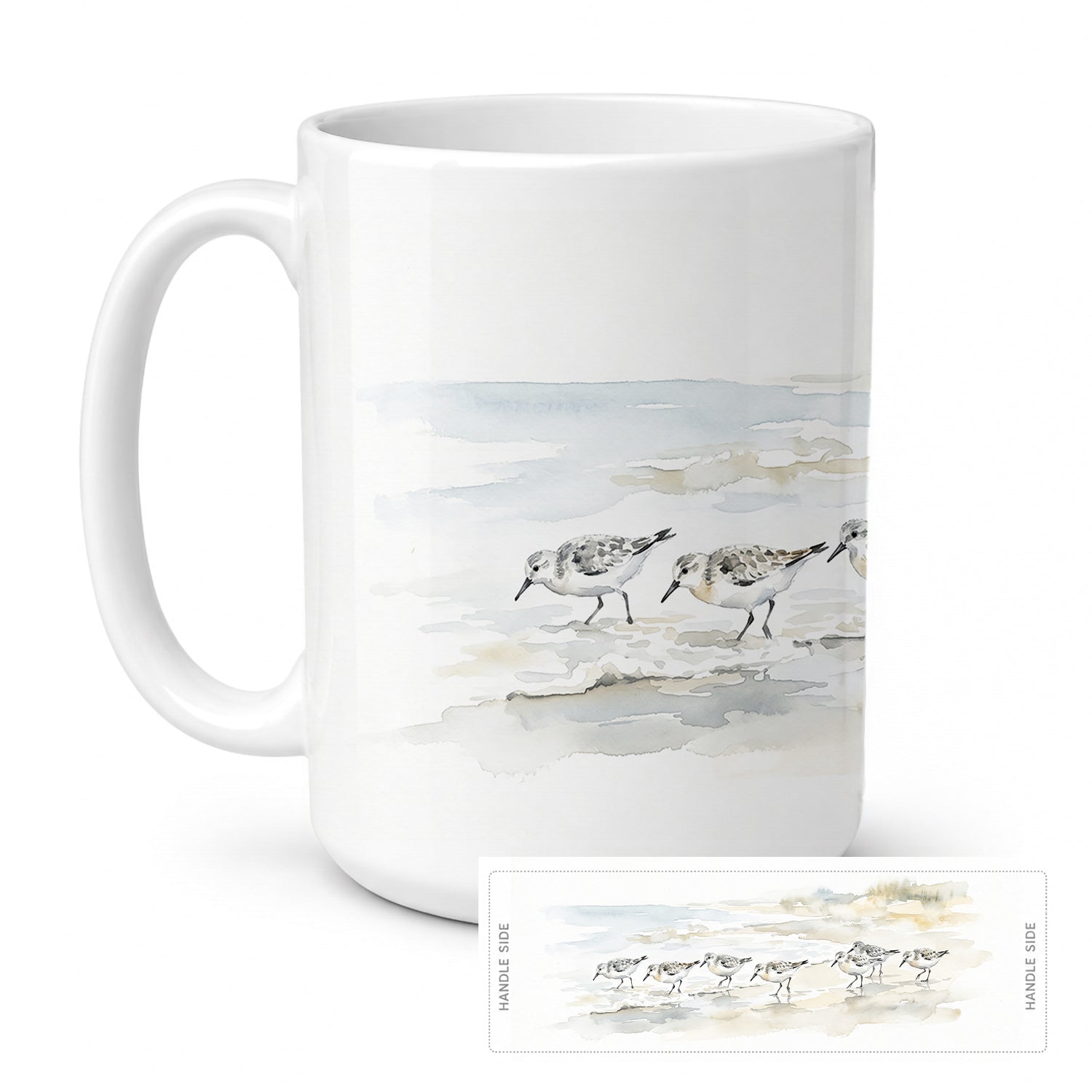Shoreline Sanderlings Ceramic Coffee Mug 15 oz Decorative Large C Handle Mug Cup for Tea, Cocoa Hot Chocolate