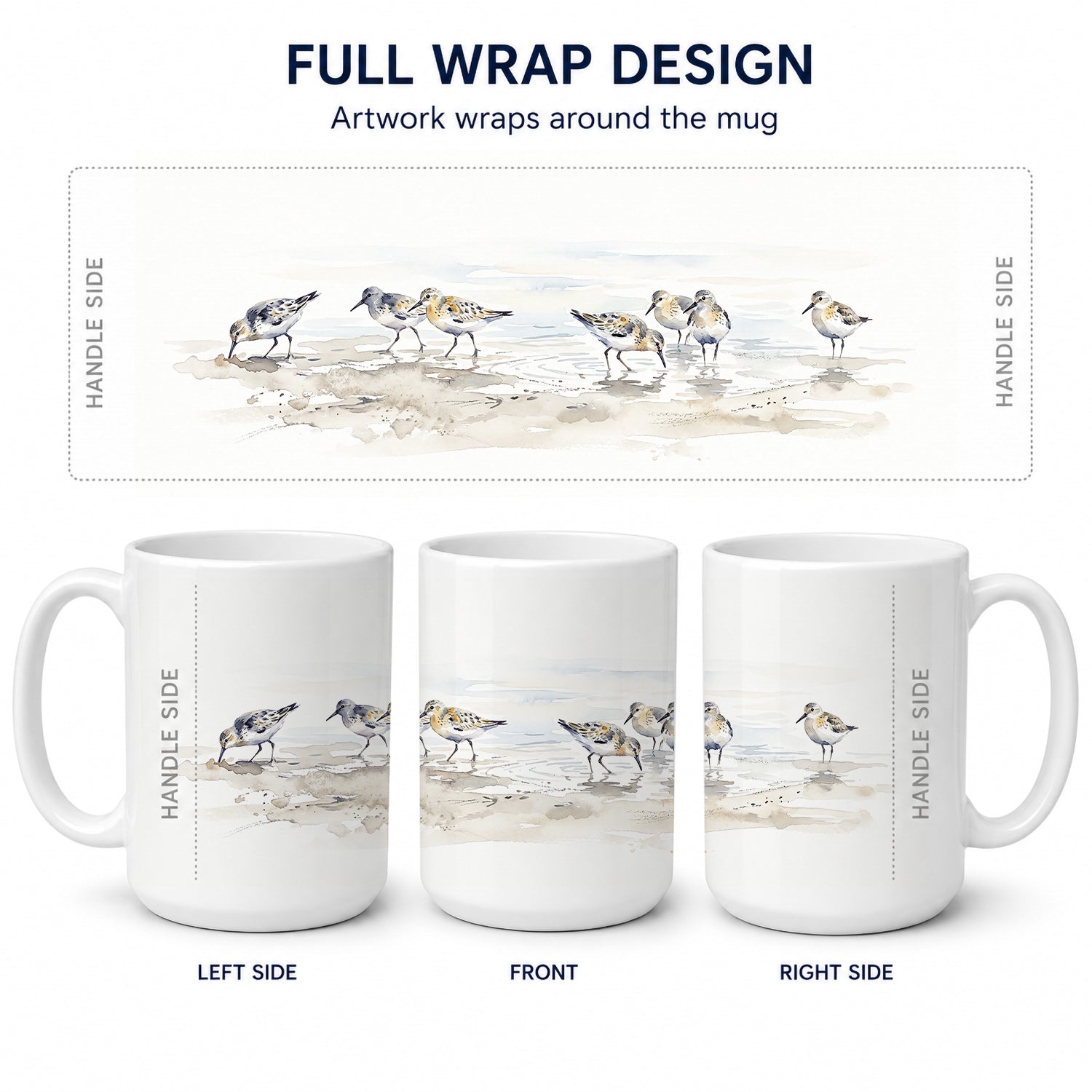Coastal Sandpipers Ceramic Coffee Mug 15 oz Decorative Large C Handle Mug Cup for Tea, Cocoa Hot Chocolate