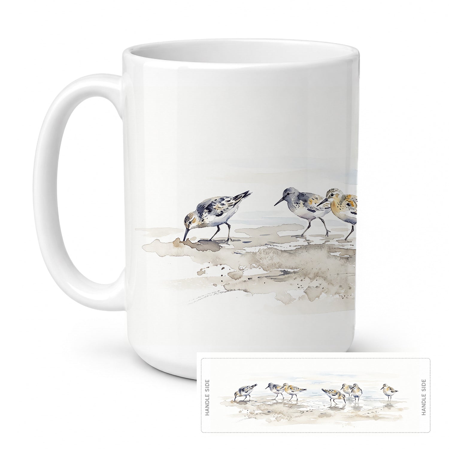 Coastal Sandpipers Ceramic Coffee Mug 15 oz Decorative Large C Handle Mug Cup for Tea, Cocoa Hot Chocolate
