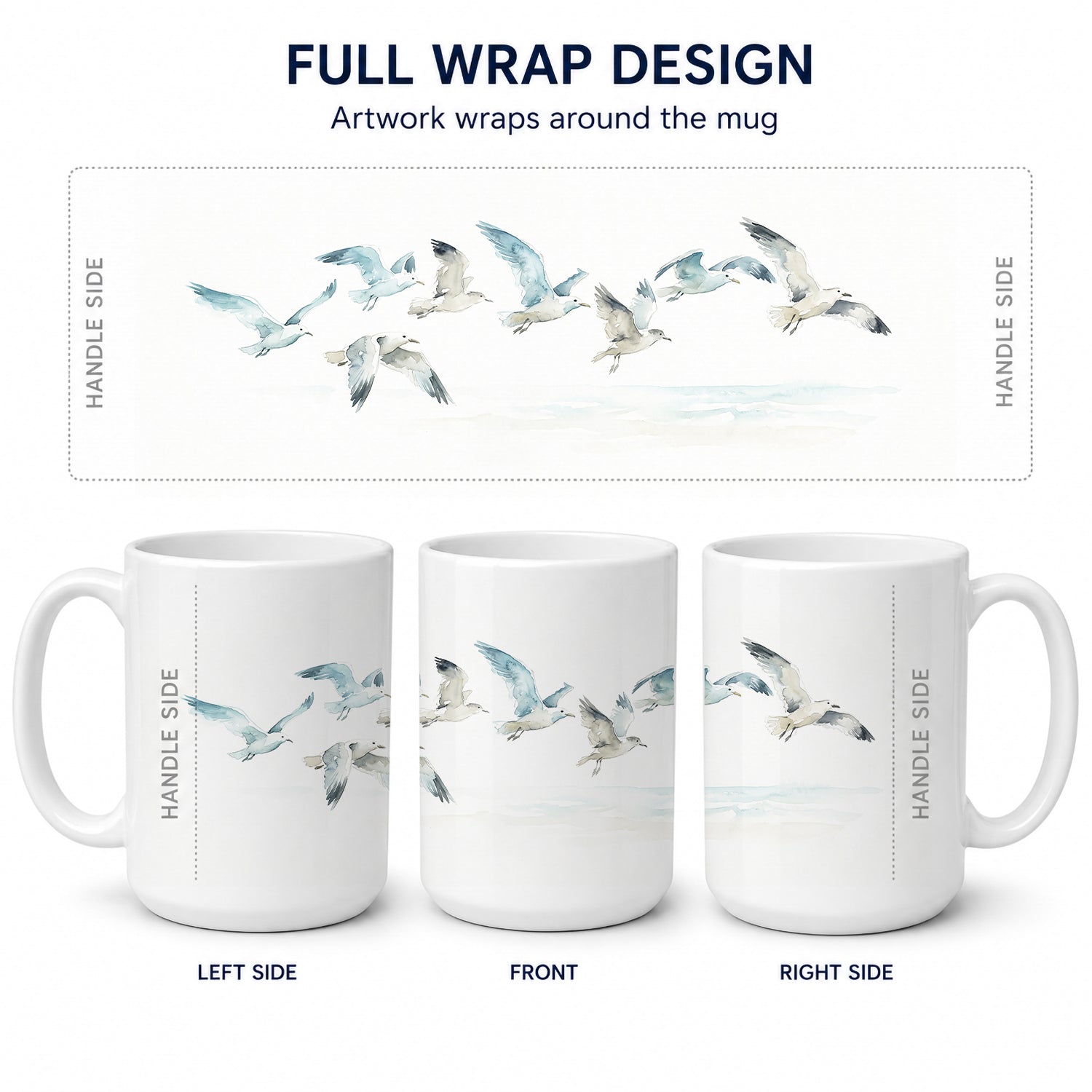 Seagulls in Flight Ceramic Coffee Mug 15 oz Decorative Large C Handle Mug Cup for Tea, Cocoa Hot Chocolate
